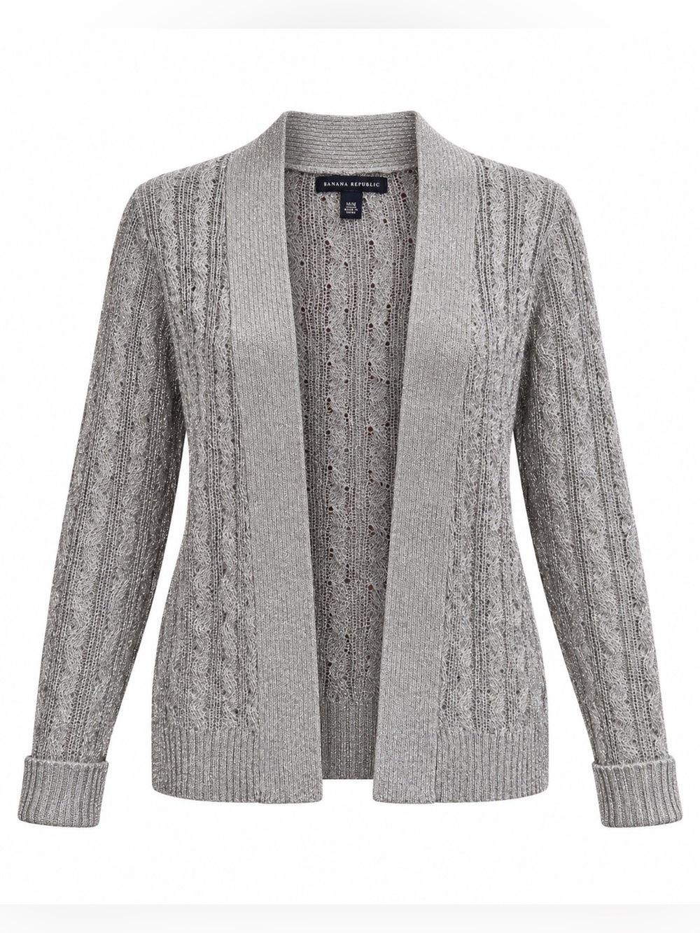 Banana Republic Silver Metallic Mohair Cable Knit Cardigan Medium